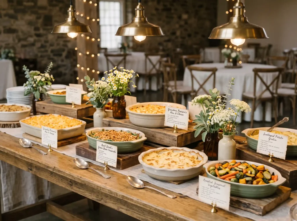 Heirloom Casserole Table Inspiration This cozy b Casserole buffet at family gathe…