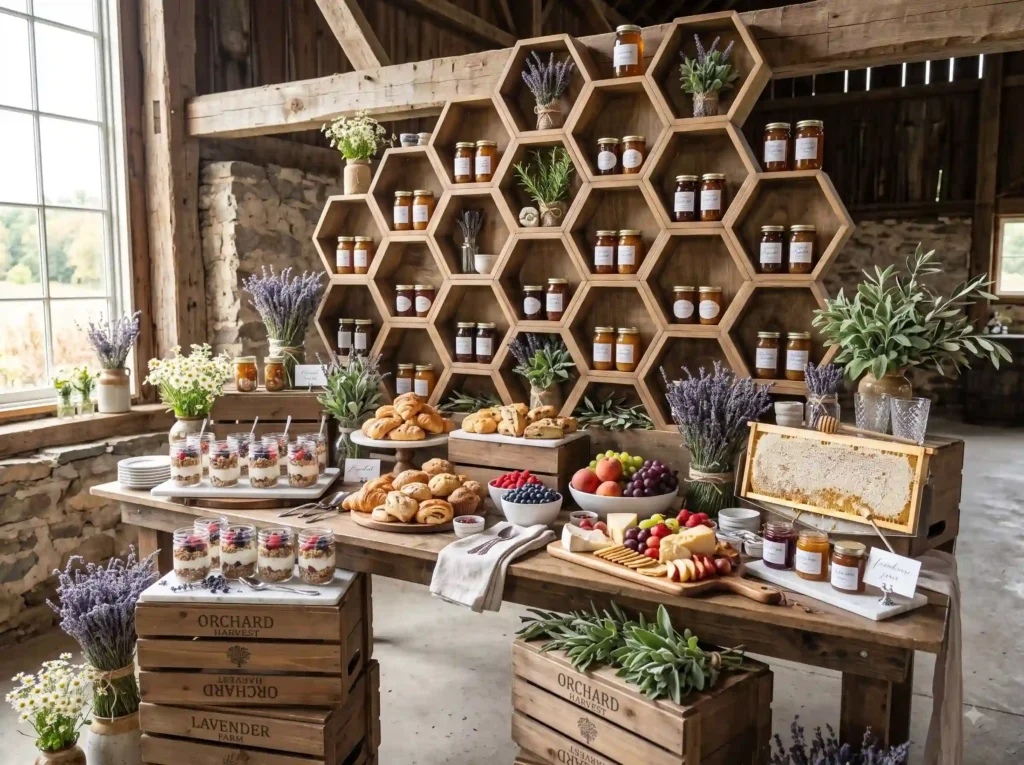Lavender Orchard Brunch Bar Inspiration A fresh Orchard brunch buffet in barn