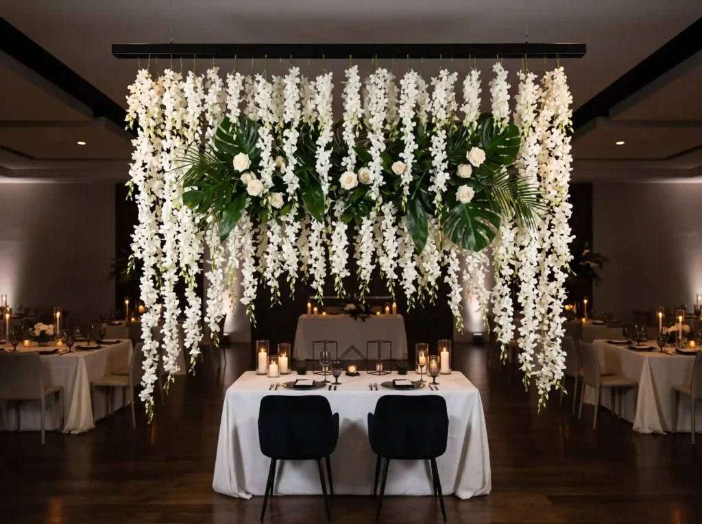 Orchid Curtain Canopy Inspiration The cascading Orchid curtain above reception t…