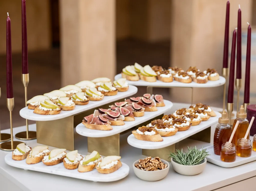 Pear Prosciutto Crostini Bar Inspiration Elegant Crostini station with toppings K