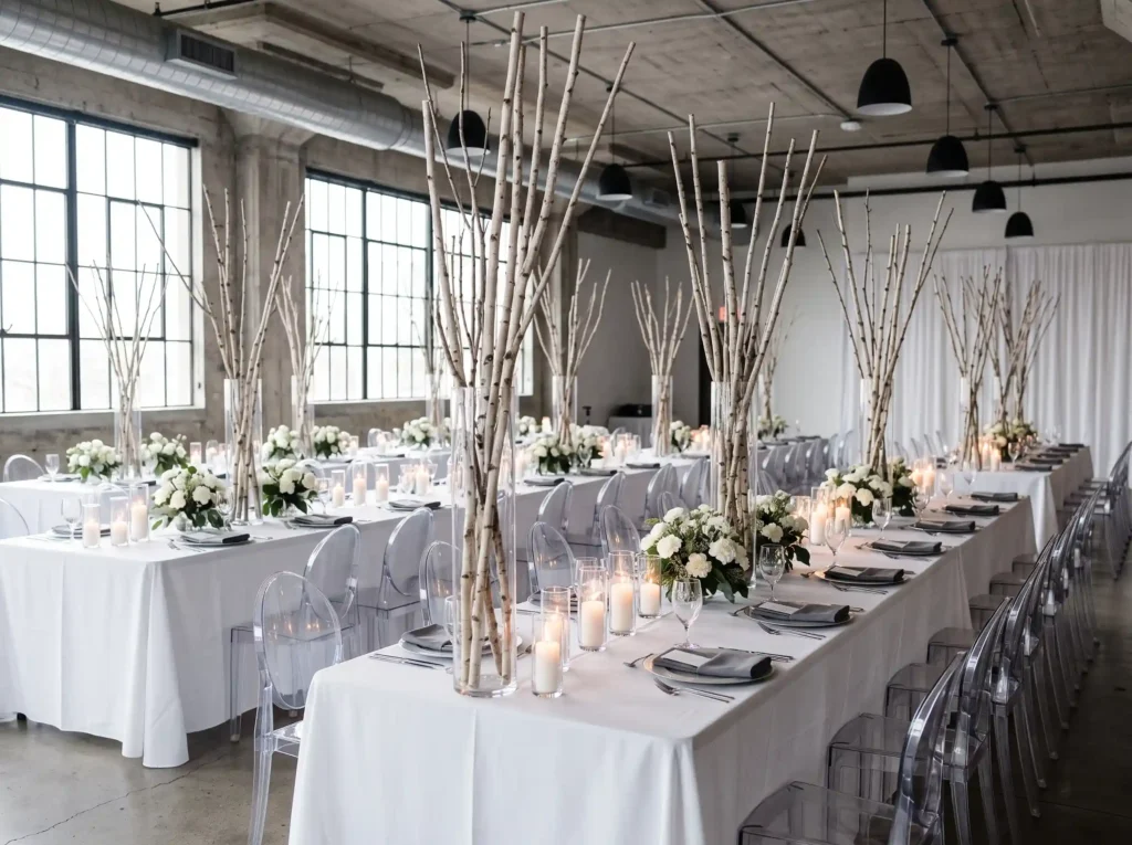 Silver Birch Winter Minimalism Inspiration A few Silver birch winter wedding rece…