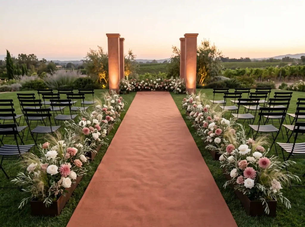 Terracotta Garden Runway Inspiration A contempor Terracotta garden wedding aisle K