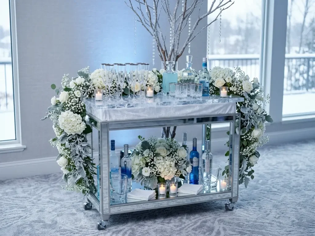 Frozen floral bar cart