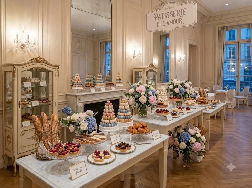Parisian patisserie buffet display