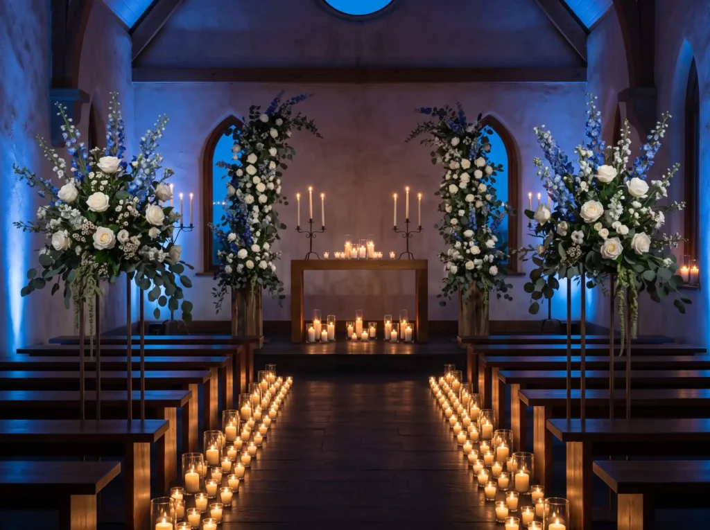 Blue Hour Candle Chapel Inspiration This intima Candle lit wedding ceremony chapel K