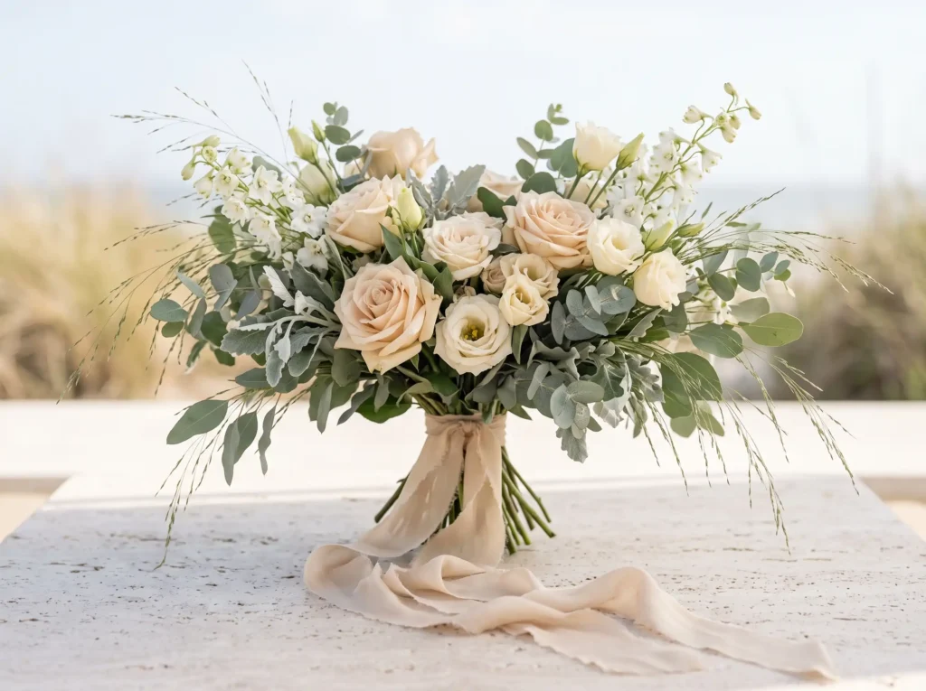 Champagne Coastal Luxe Inspiration This bouquet Champagne coastal luxury bouquet K