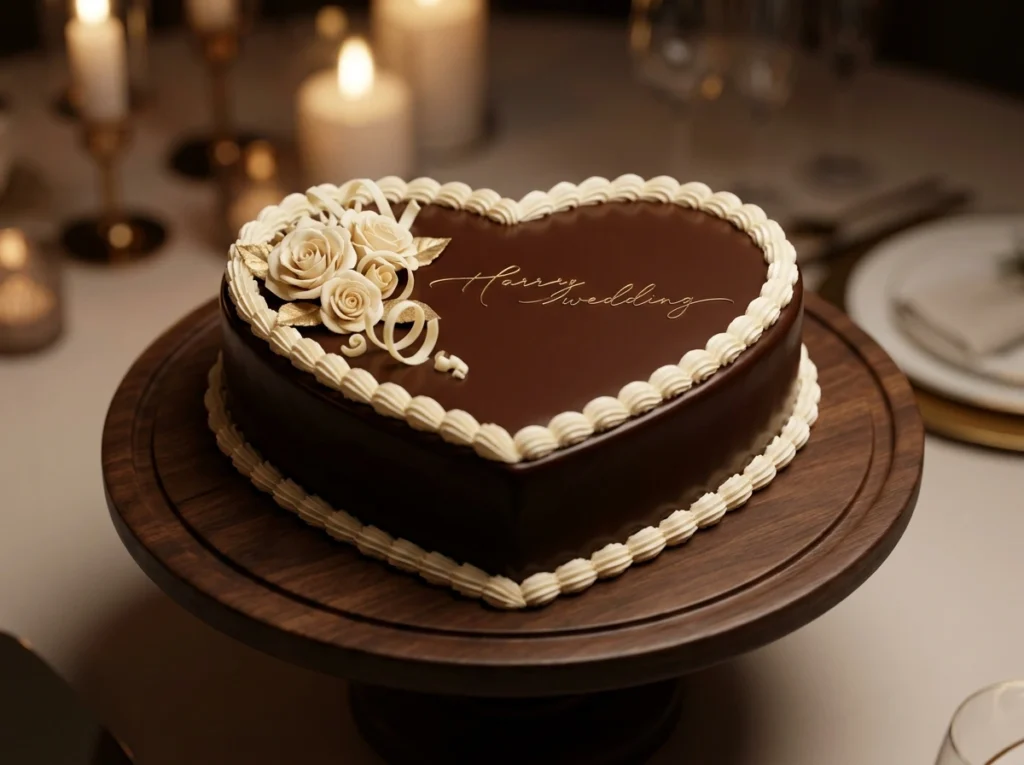 Chocolate Satin Heart Inspiration The heart cak Chocolate heart cake on pedestal