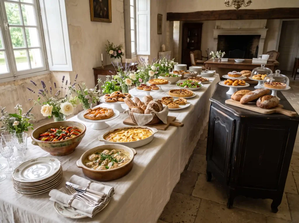 French Countryside Buffet Inspiration The forma French countryside wedding buffe… K