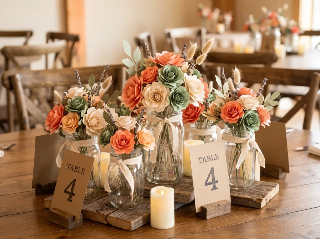 Paper Flower Mason Jar Meadow Inspiration Handm Paper flower mason jar centerpiece