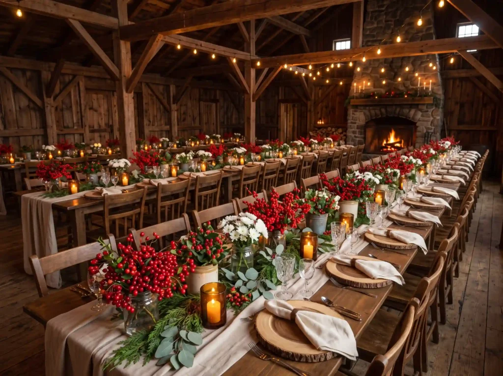 Rustic Red Berry Harvest Inspiration Seasonal b Rustic winter wedding table cent…