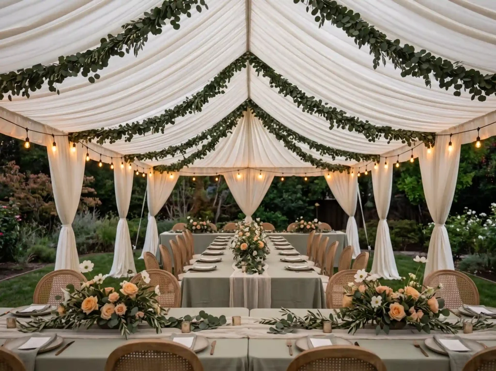 Sage Draped Dinner Canopy Inspiration A sophist Sage draped dinner canopy K