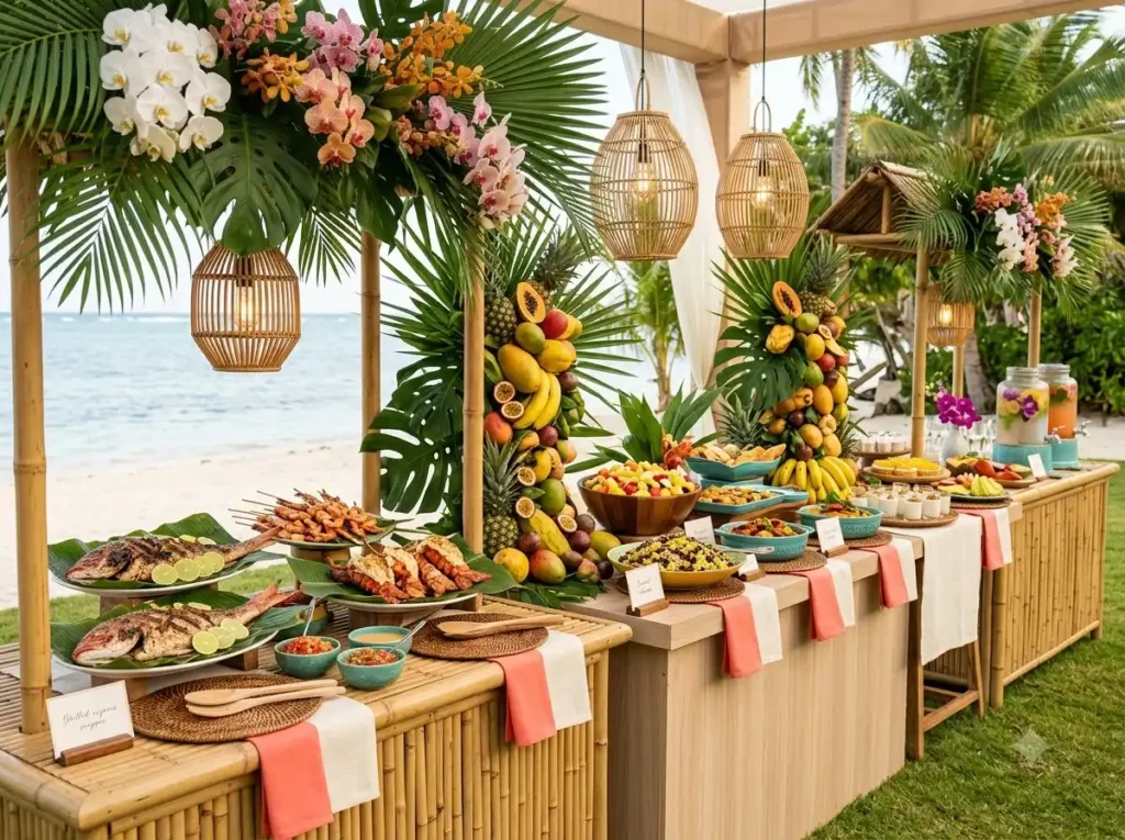 Tropical island wedding buffet