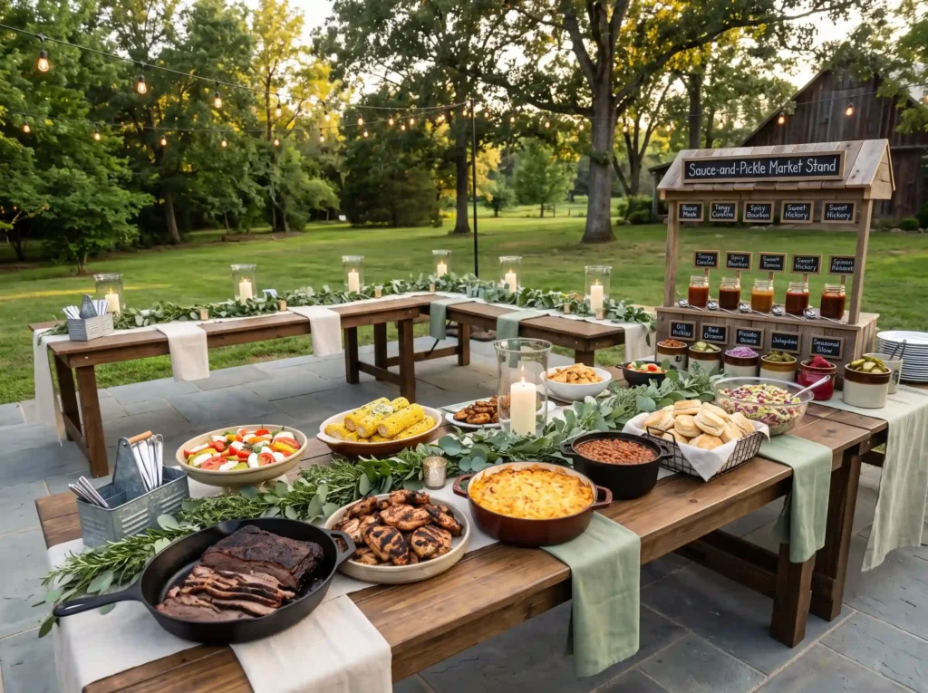 Backyard BBQ Elevated Buffet Inspiration The ca Backyard barbecue wedding buffet… K