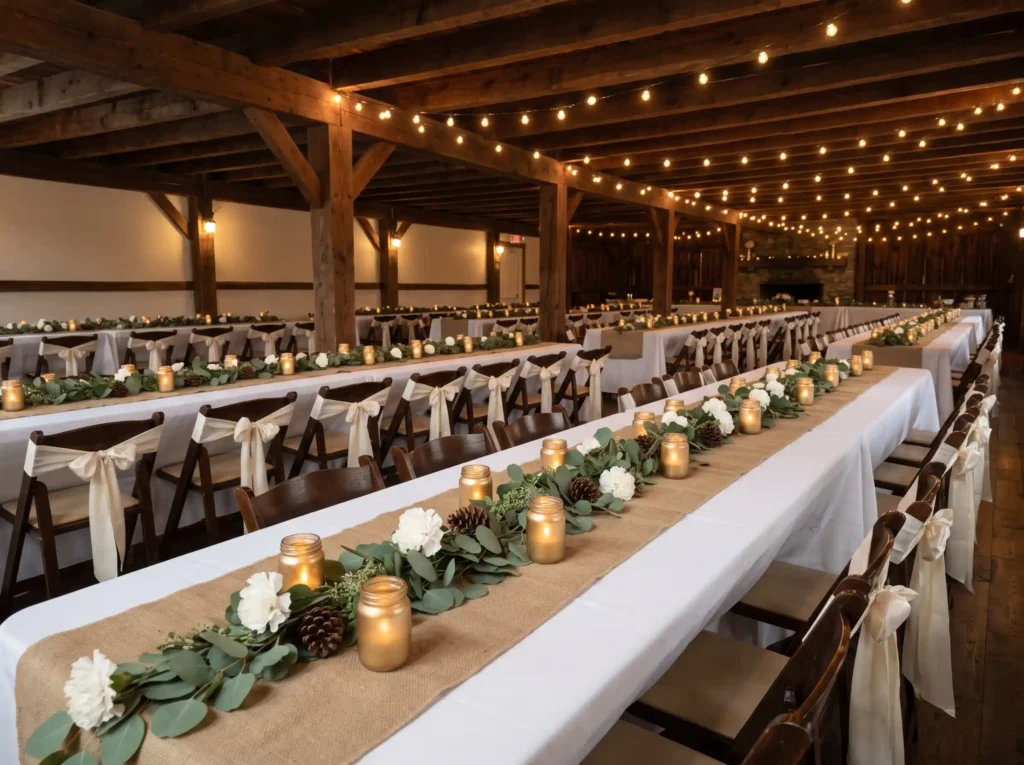 Burlap Ivory Romance Inspiration Affordable bur Rustic winter wedding reception …