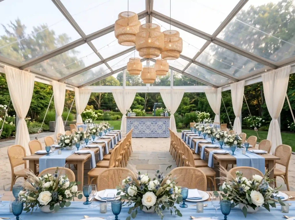 Coastal Blue Lantern Pavilion Inspiration A bre Coastal pavilion wedding setup K