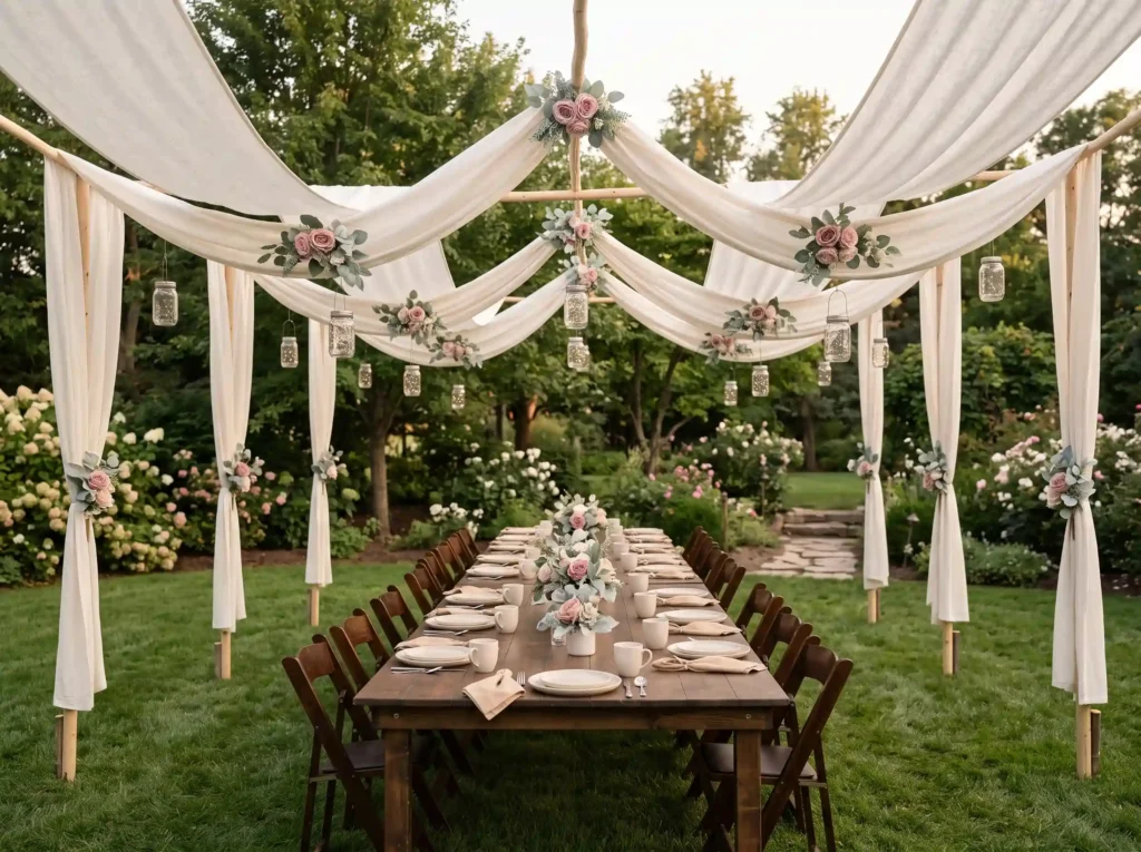 Linen Table Runner Canopy Inspiration A few yar Linen table runner canopy setup