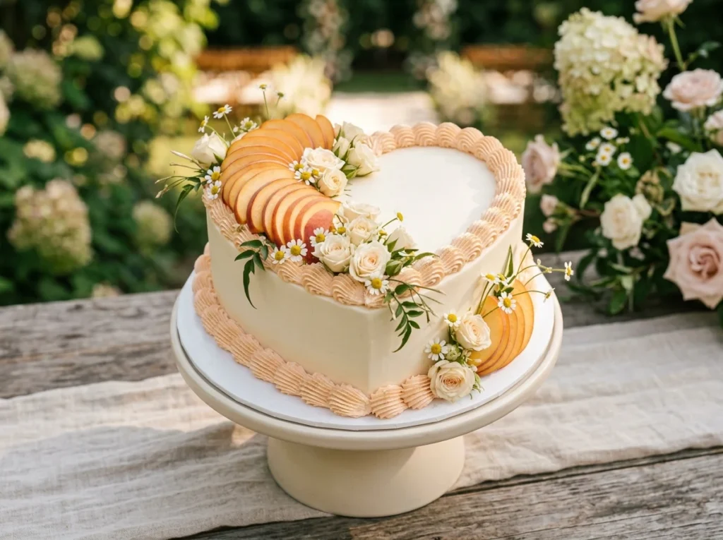 Peach Ribbon Heart Inspiration Soft peach repla Peach ribbon heart wedding cake
