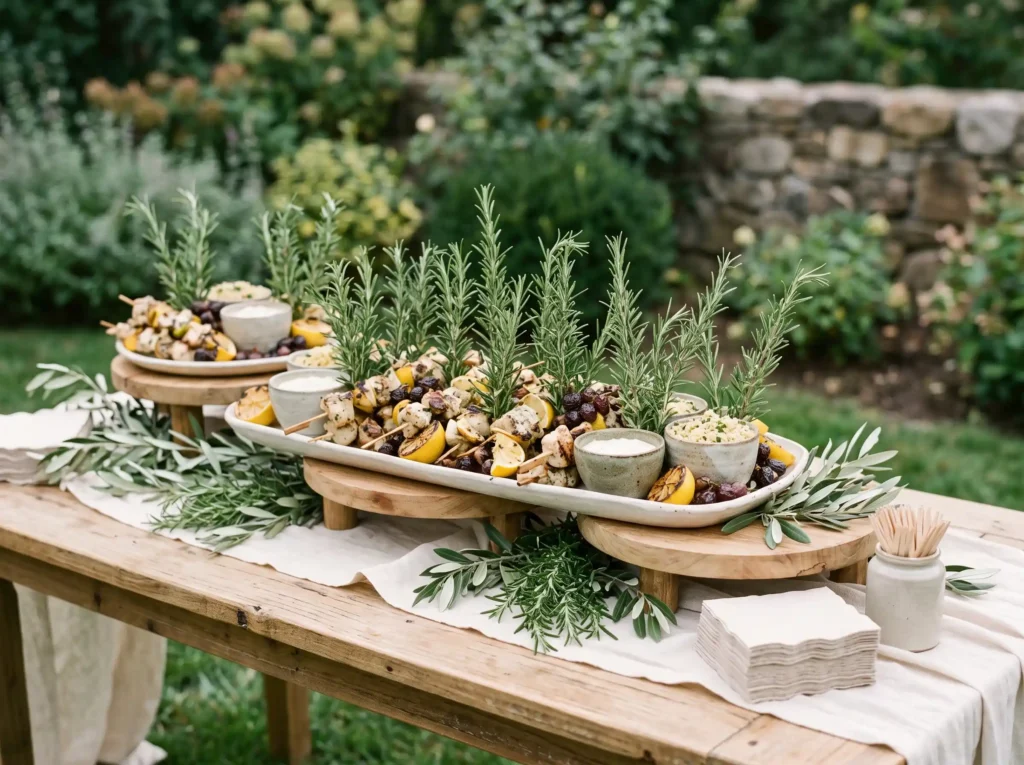 Rosemary Chicken Skewer Grove Inspiration Herb Rosemary chicken skewers on platter