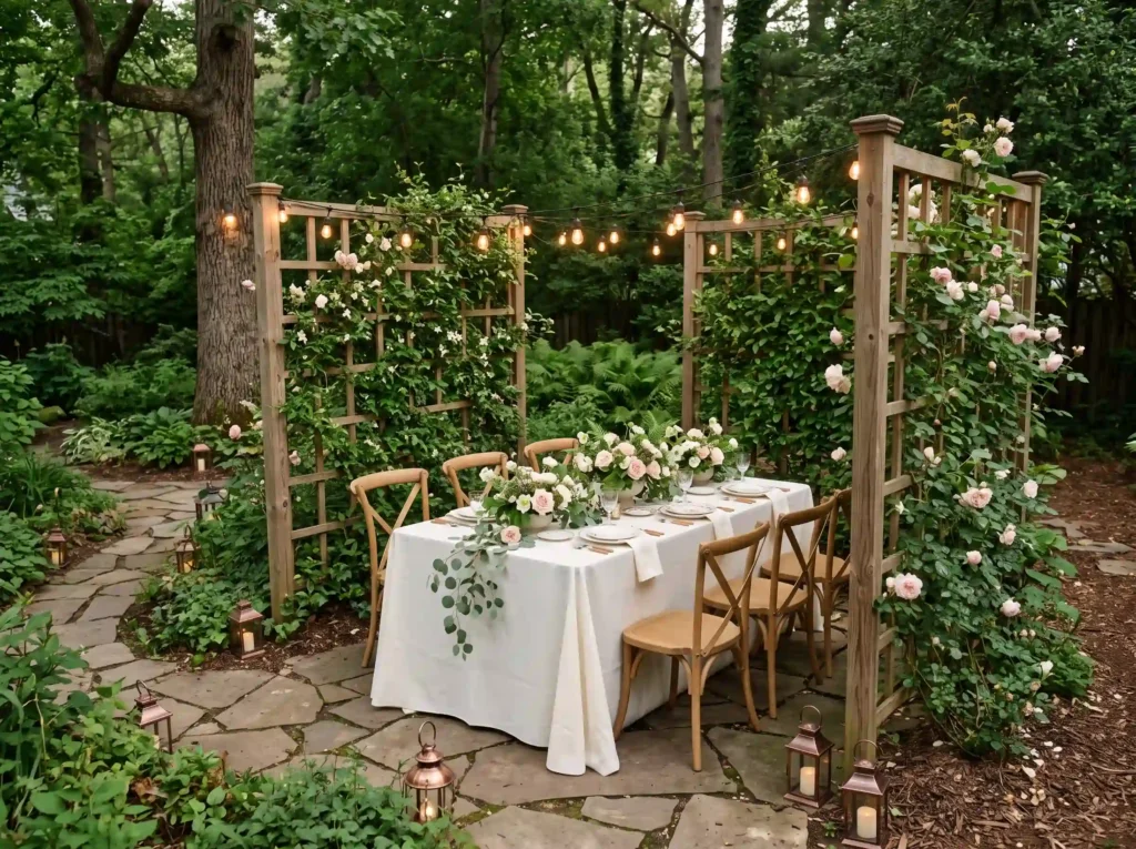 Secret Garden Dinner Nook Inspiration A tucked Secret garden dinner nook reception
