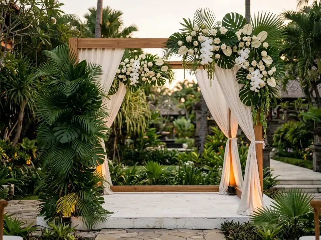 Tropical garden ceremony backdro…