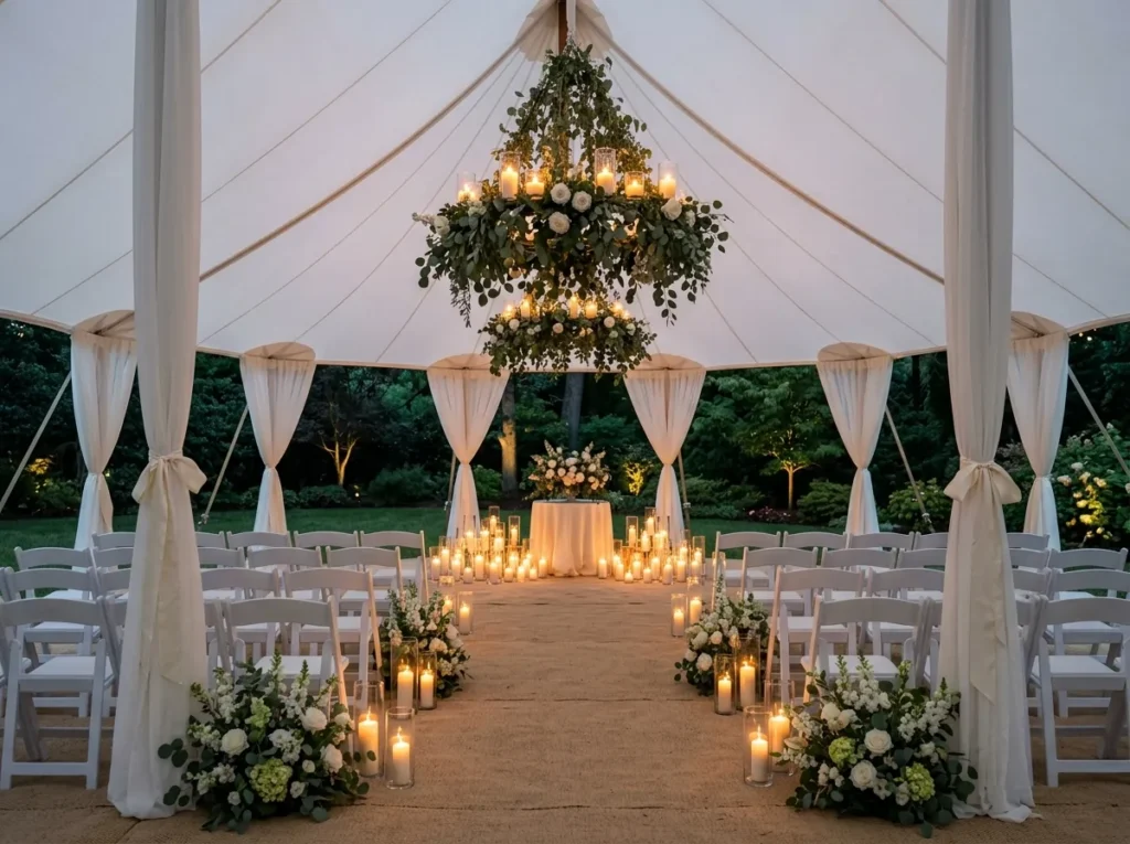 White Tent Candle Garden Inspiration Retaining White tent garden ceremony candl…