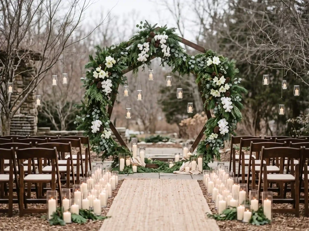 Winter Evergreen Ceremony Inspiration Fresh eve Winter evergreen ceremony instal… K