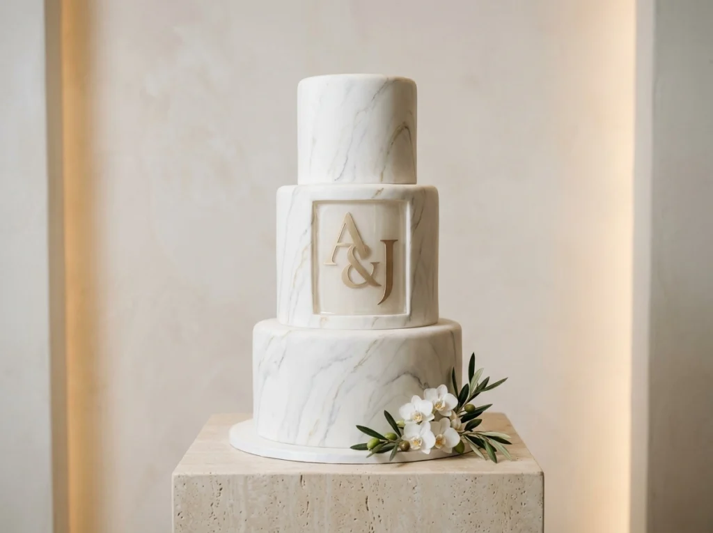 Minimalist marble wedding cake d…