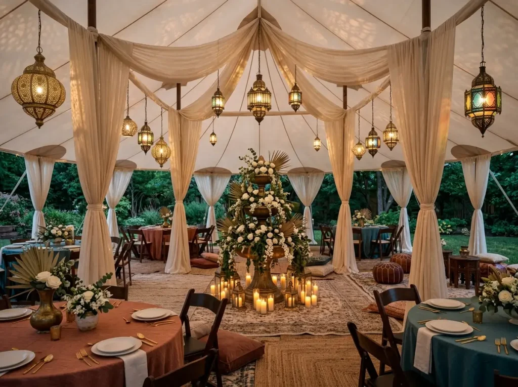 Moroccan lantern garden tent design