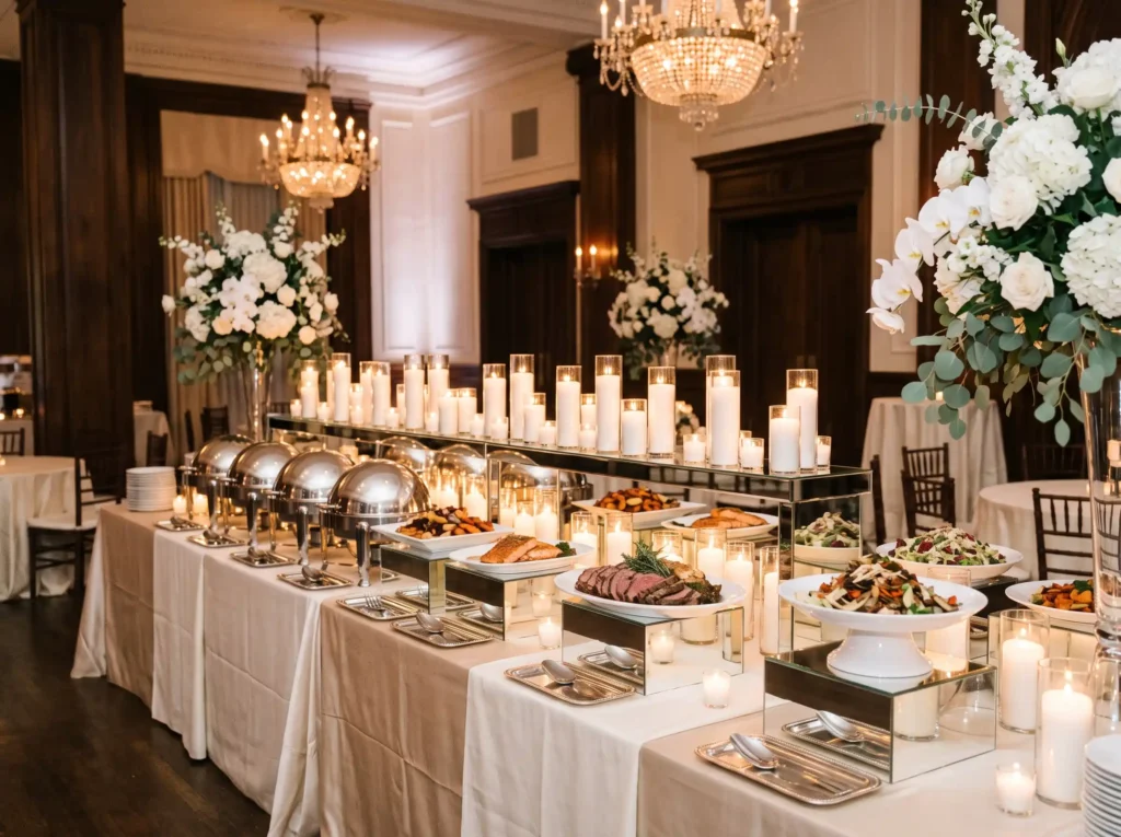 Candlelit Ballroom Buffet Inspiration The forma Candlelit ballroom wedding buffet K