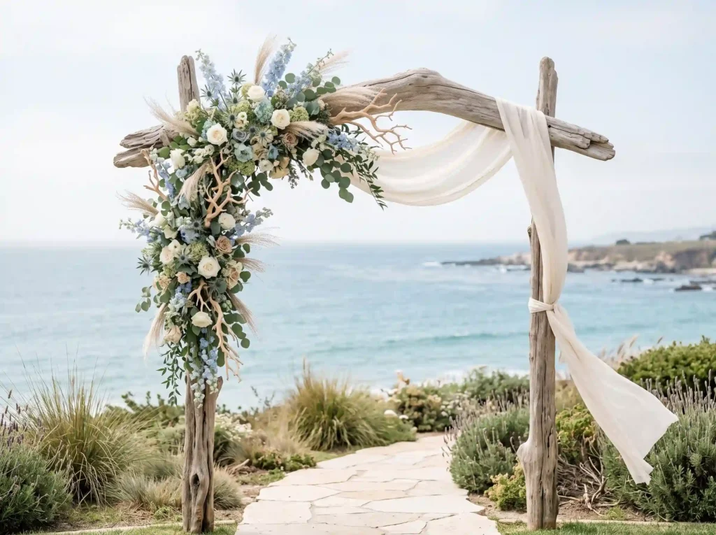 Coastal Driftwood Floral Frame Inspiration A so Coastal driftwood floral frame arch