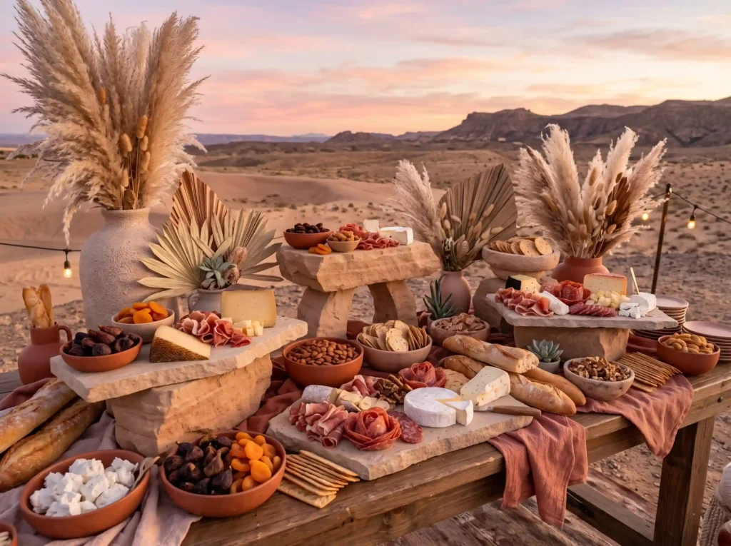 Desert Sunset Graze Inspiration Earthy sophisti Desert wedding charcuterie table… K