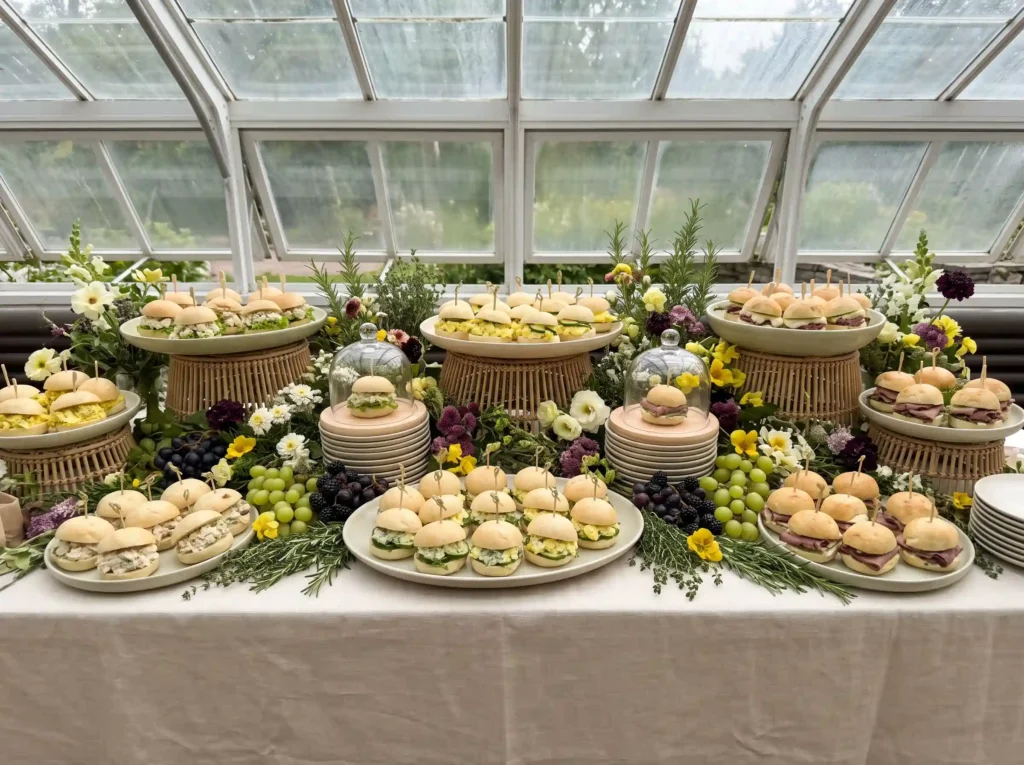Mini Sandwich Garden Inspiration Classic tea sa Mini sandwiches arranged in garden