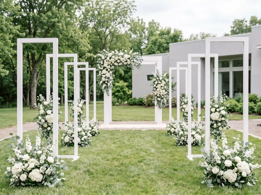 Modern White Frames Inspiration Clean contempor Modern white frames wedding aisle