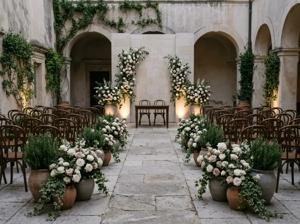 Potted Rose Gallery Inspiration A European cour Potted rose courtyard wedding setup
