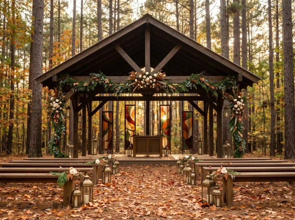 Woodland Chapel Escape Inspiration Hidden fores Woodland chapel wedding ceremony K