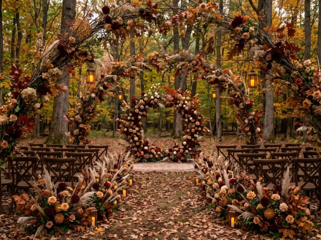 Autumn Woodland Romance Inspiration Inspired by Autumn woodland wedding ceremony… K