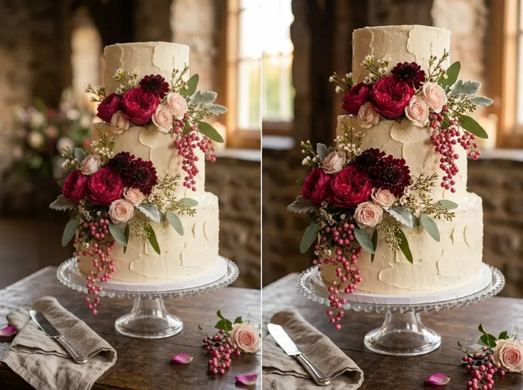 Berry Blossom Romance Inspiration Rich berry to Berry decorated wedding cake
