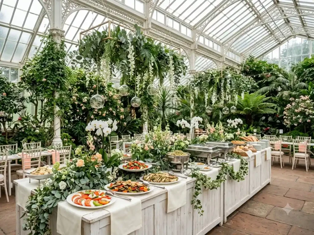 Botanical Glasshouse Banquet Inspiration Inspir Botanical glasshouse banquet buffet