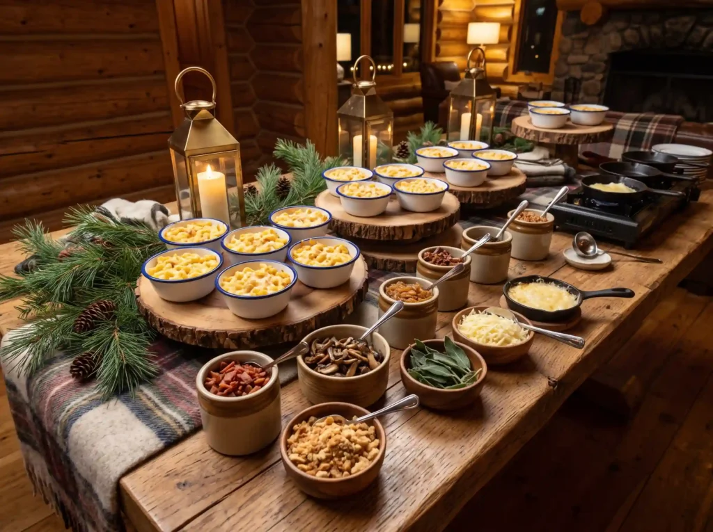 Cozy Chalet Mac Bar Inspiration A winter weddin Winter wedding mac and cheese