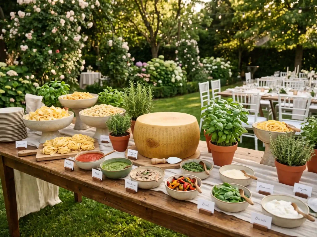 Garden Pasta Bar Buffet Inspiration The outdoor Italian pasta buffet setup K