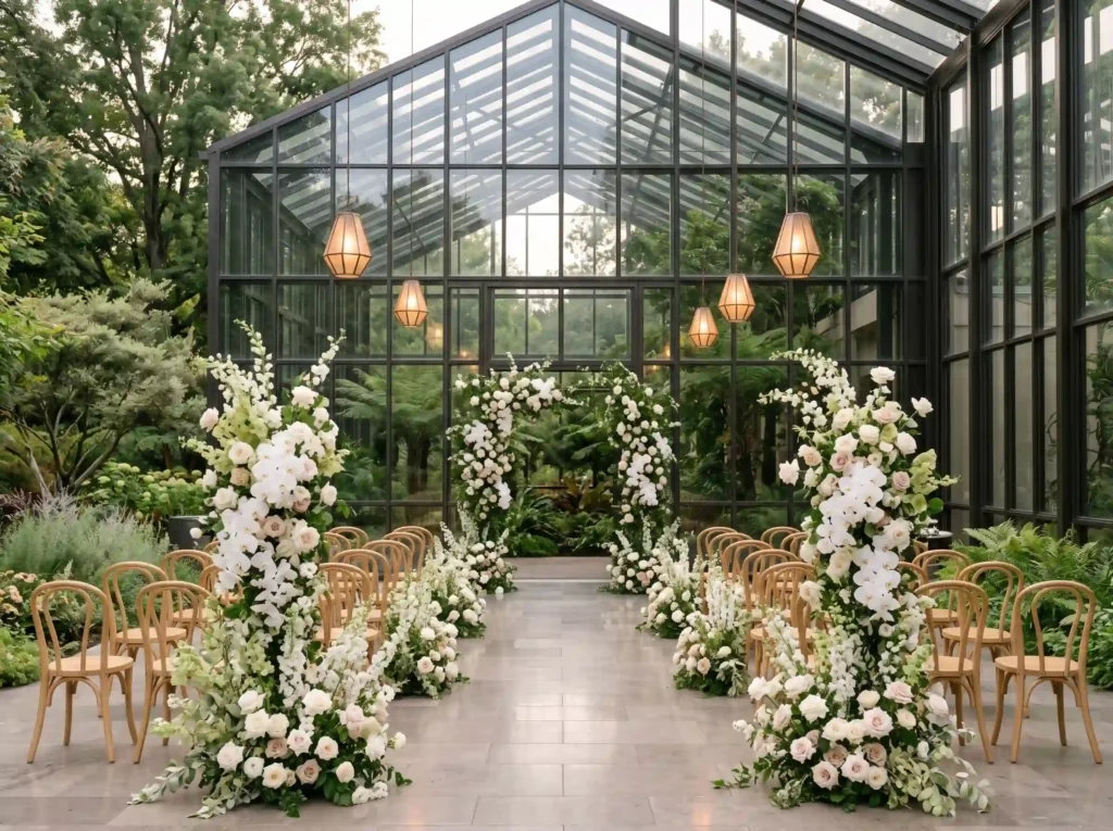 Glasshouse Garden Ceremony Inspiration Transpar Glasshouse garden wedding ceremony K