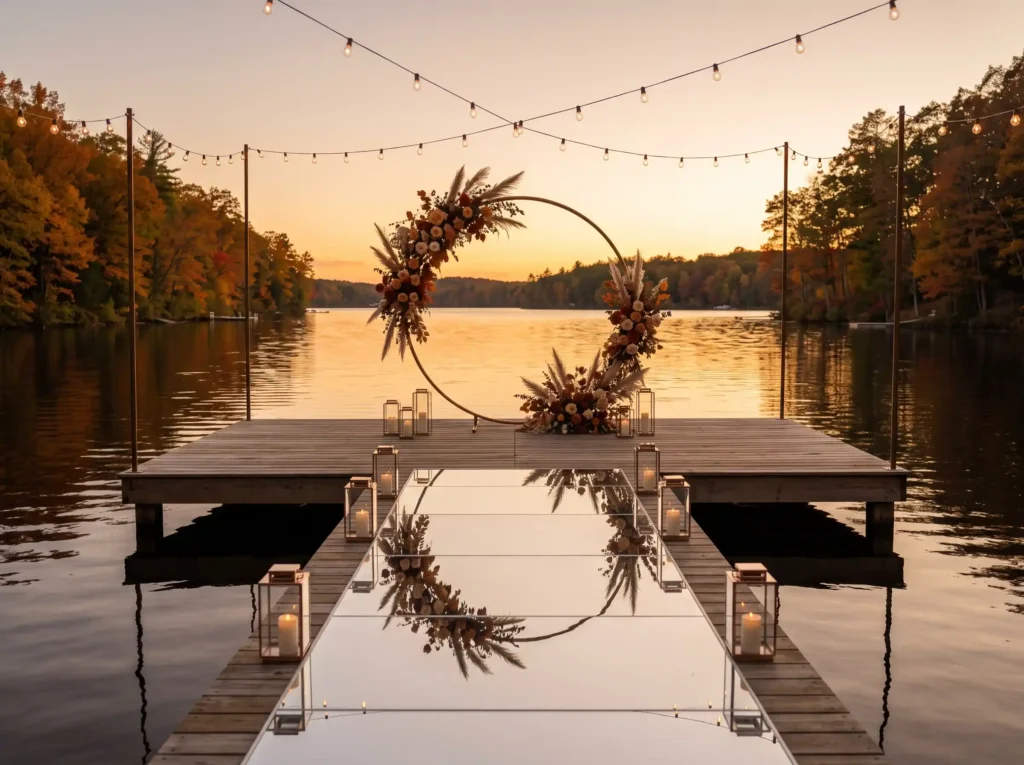 Lakeside Amber Reflections Inspiration Calm aut Lakeside wedding ceremony setup K