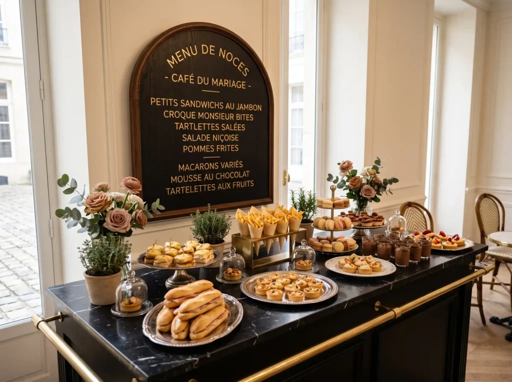 Parisian Café Wedding Menu Inspiration The past Parisian café wedding menu station