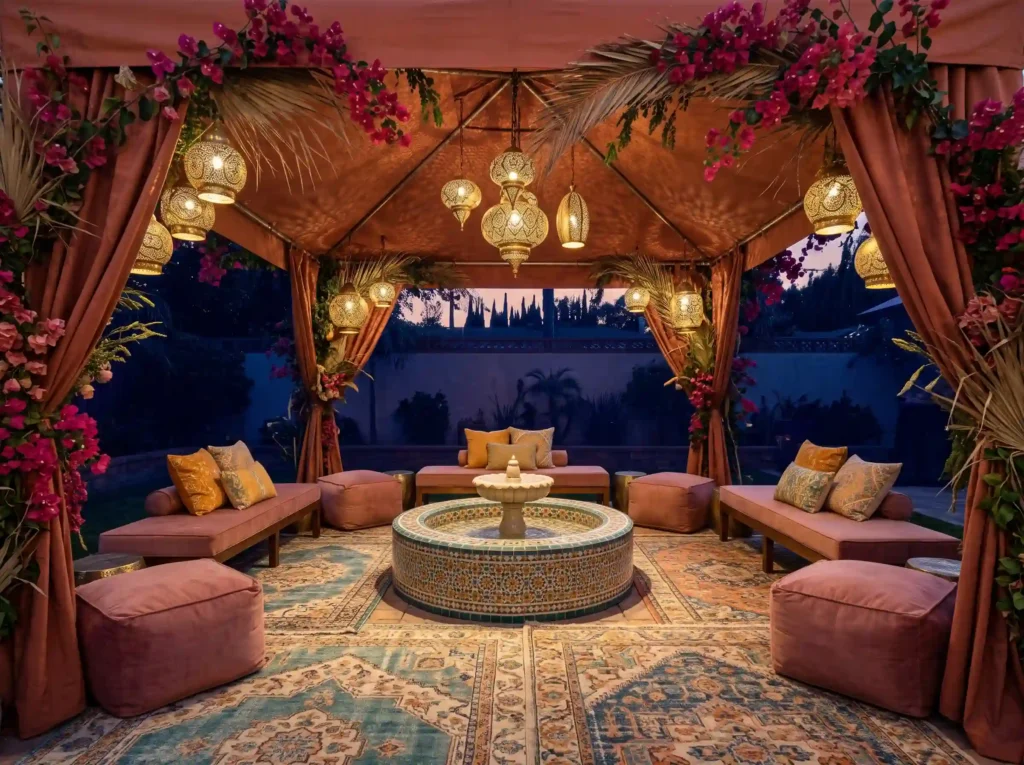Terracotta Moroccan Tent Lounge Inspiration A r Moroccan tent lounge with fountain