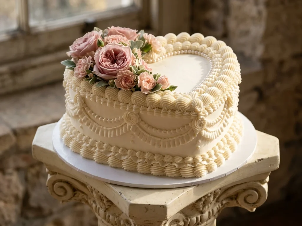Vintage Rose Garden Heart Inspiration This desi Decorated heart shaped wedding cake