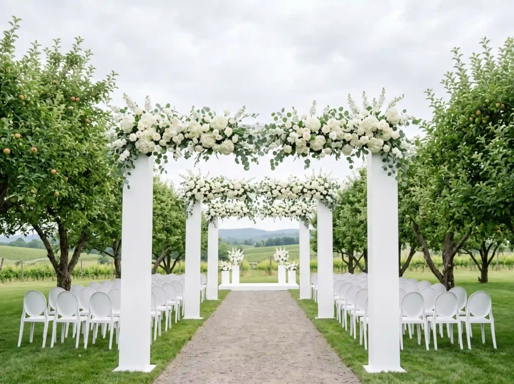 White Orchard Elegance Inspiration Minimalist l Orchard ceremony white floral co…