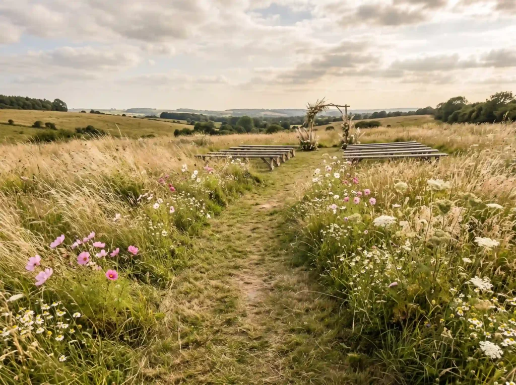 Wild Grass Meadow Path Inspiration Untamed summ Meadow wedding aisle ceremony K