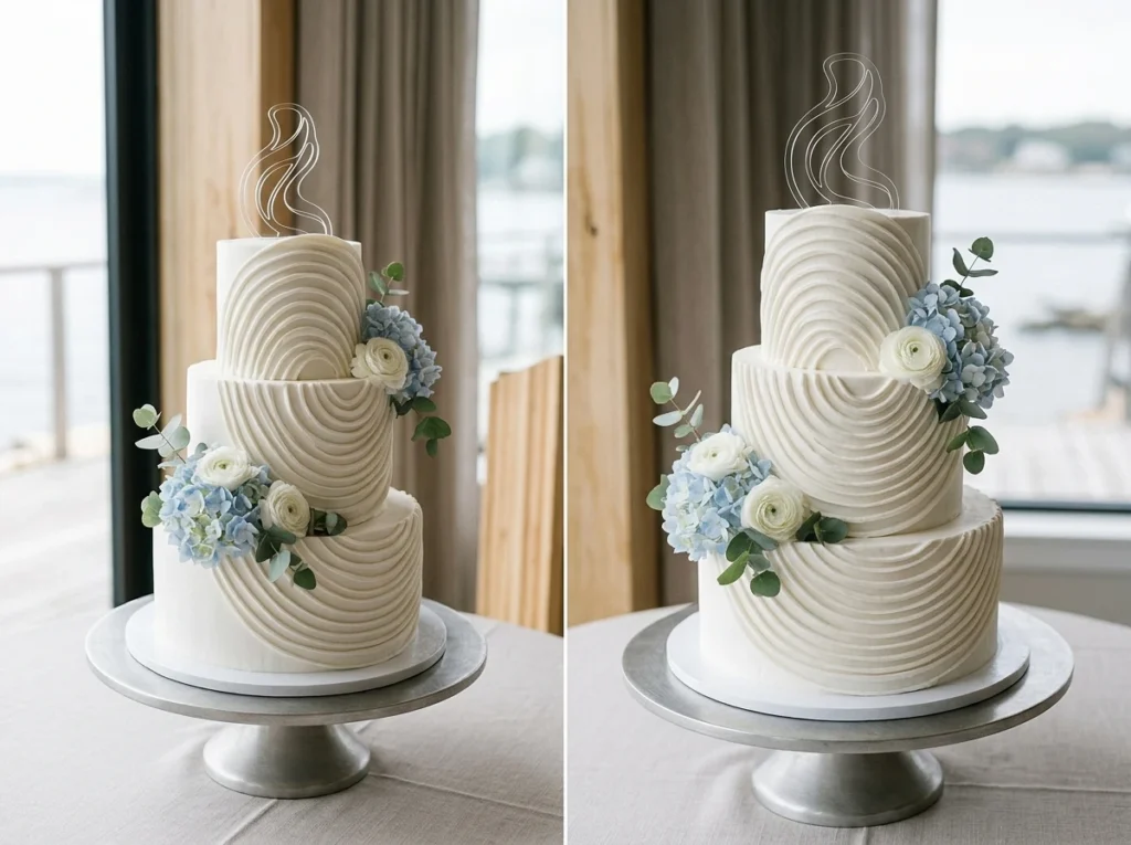 Three tier white ripple cake