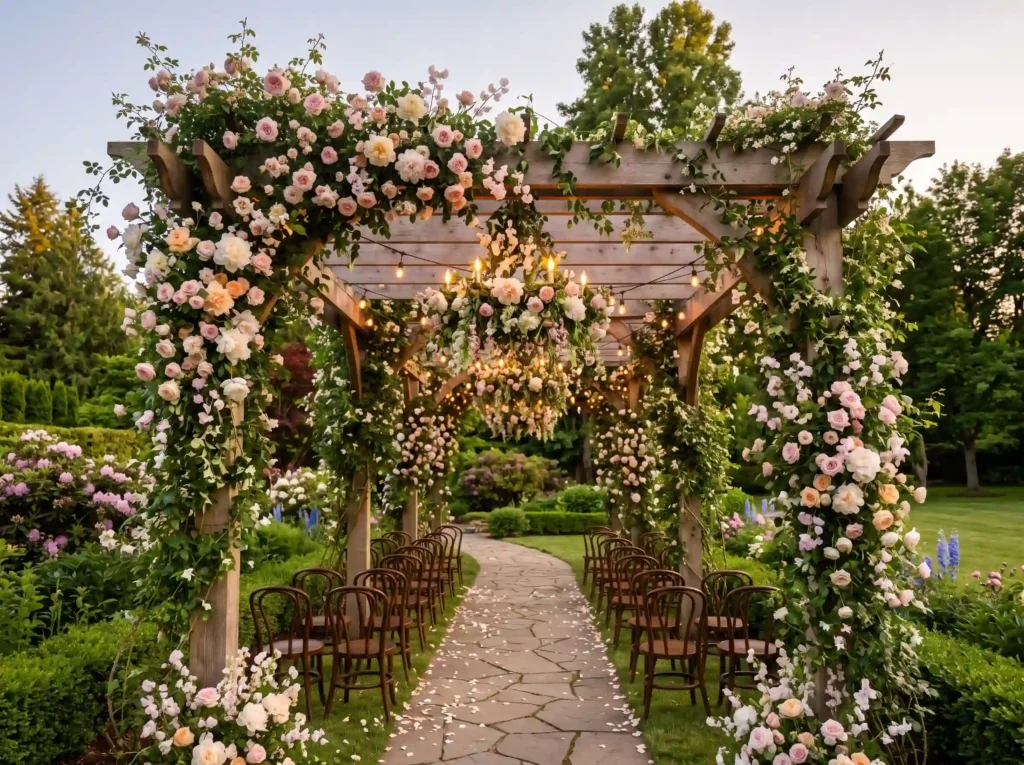 Blooming Pergola Garden Inspiration Classic per Flowering pergola wedding setup K