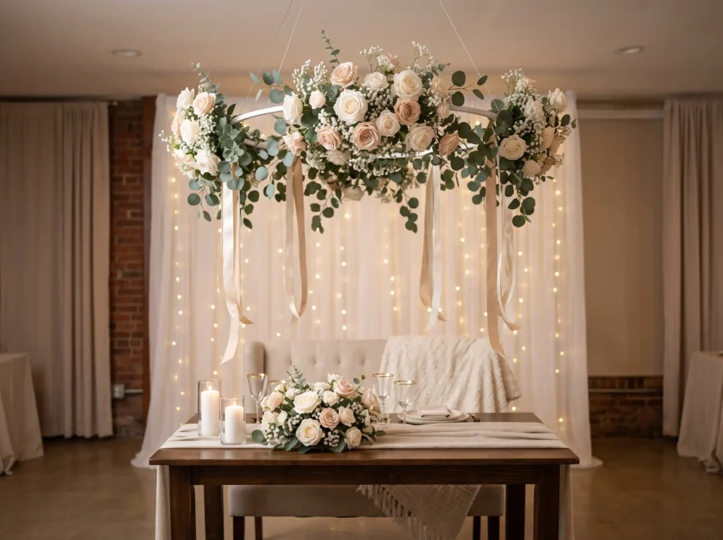 Floating Floral Cloud Inspiration A small overh Suspended floral cloud over table